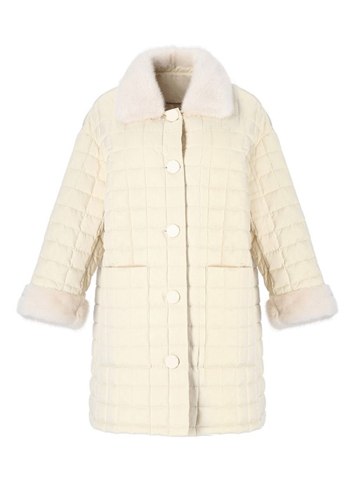 Mink square quilting parka [Ivory]