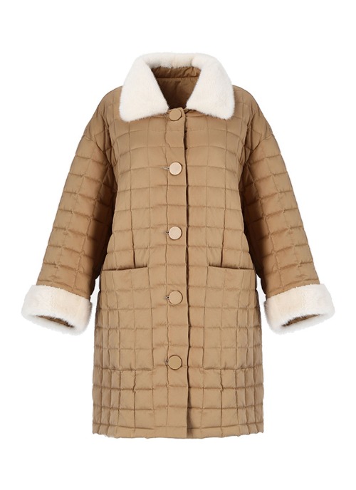 Mink square quilting parka [Brown]