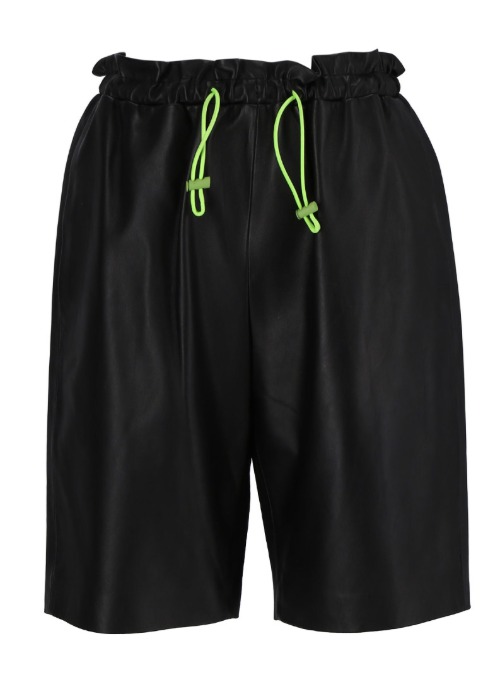 Neon string leather short pants [Black]