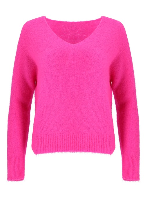 Mohair Vivid V-neck knit-T [Hot pink]
