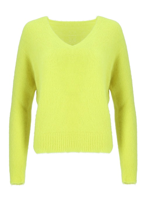 Mohair Vivid V-neck knit-T [Neon yellow]