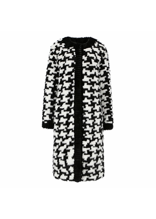 Hounds tooth check mink coat [Black &amp; White]