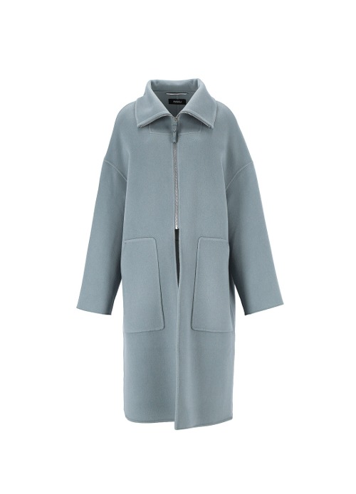 H zip-up cashmere coat [Blue]