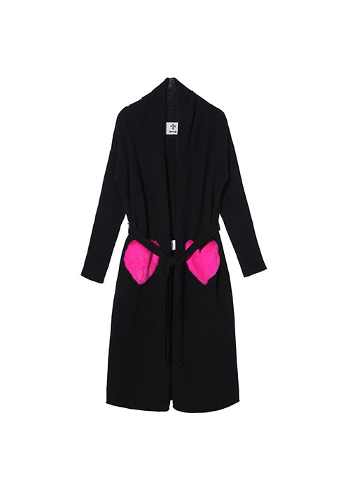 Mink heart cardigan [Black &amp; Hot pink]