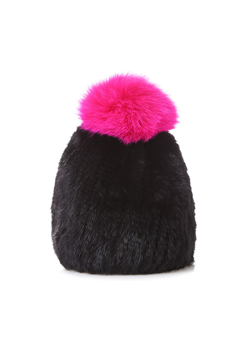 Mink hat [Black &amp; hot pink]