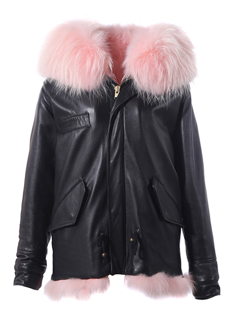 Fox short parka [Baby pink &amp; Leather]