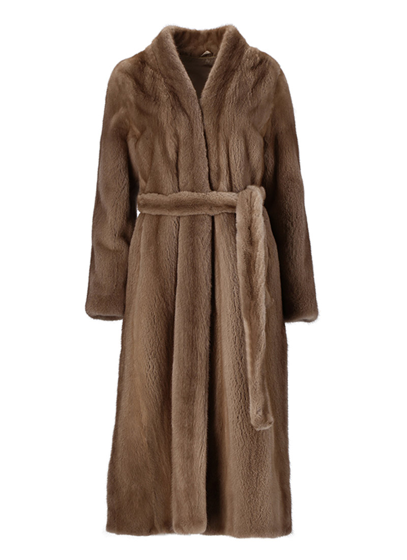 Mink shawl collar maxi coat [Brown]