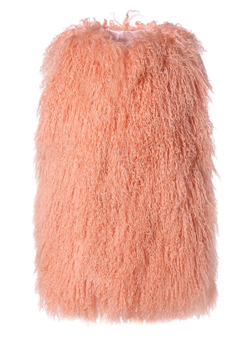 Long hair lamb vest [Coral pink]