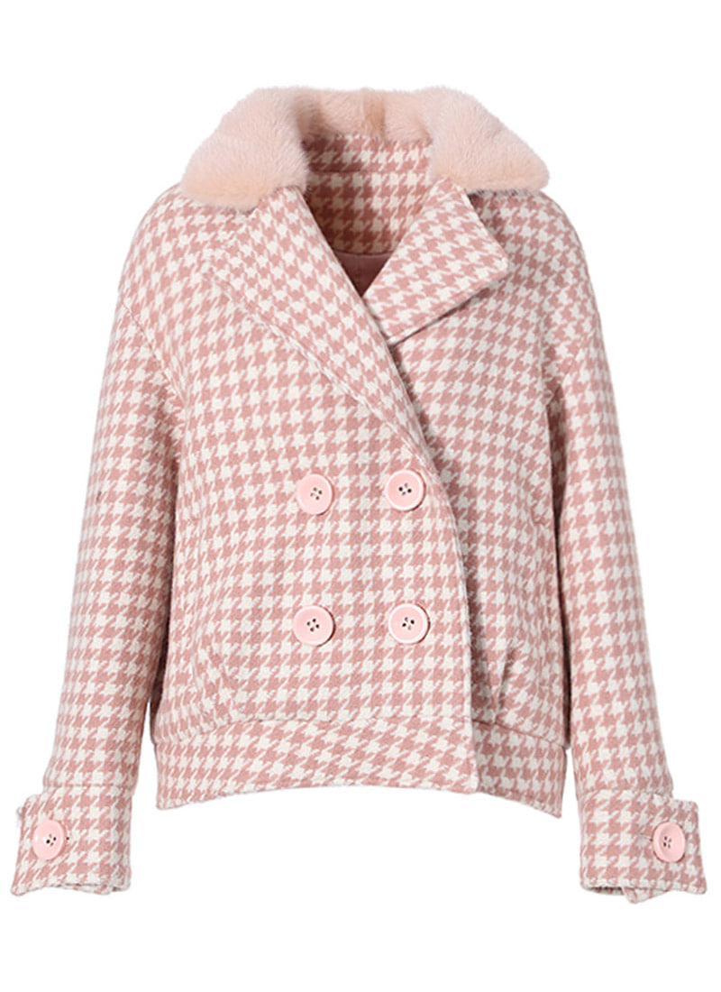 Mink collar check jacket [Indi pink]