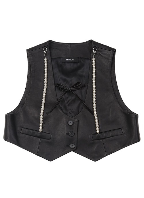 Pearl leather vest [Black]