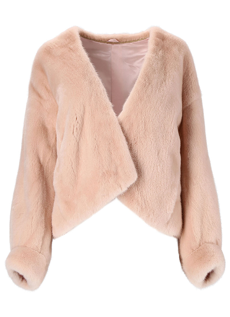 Mink puff sleeve V-neck jacket [Pink beige]