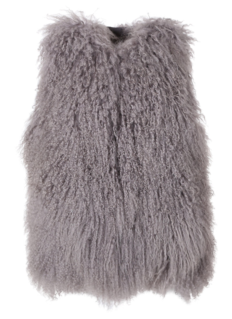 Long hair lamb vest [Grey]
