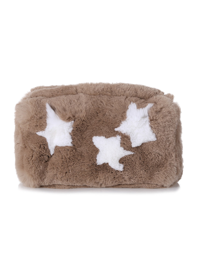 Mini fur bag - Star [Beige &amp; White]