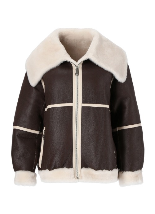 Big collar lamb coat [Dark brown]
