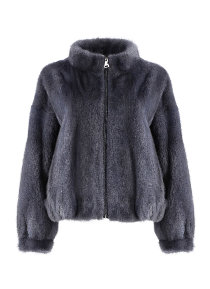 Zip-up mink coat [Dark grey]