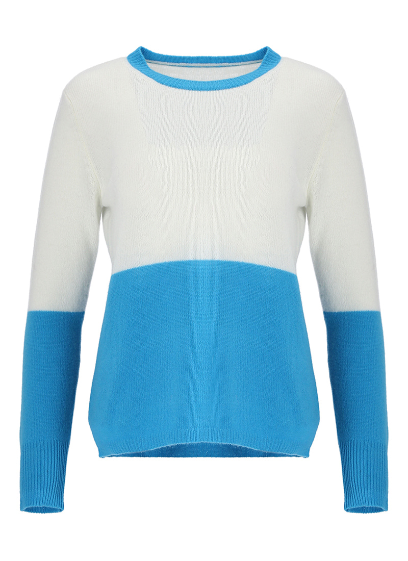 Cashmere Two tone color knit t-shirt [Blue]