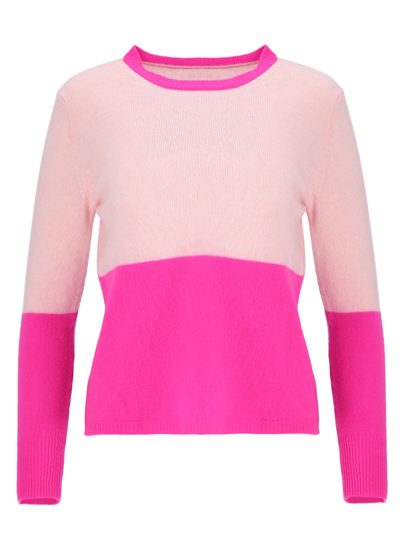 Cashmere Two tone color knit t-shirt [Hot pink]