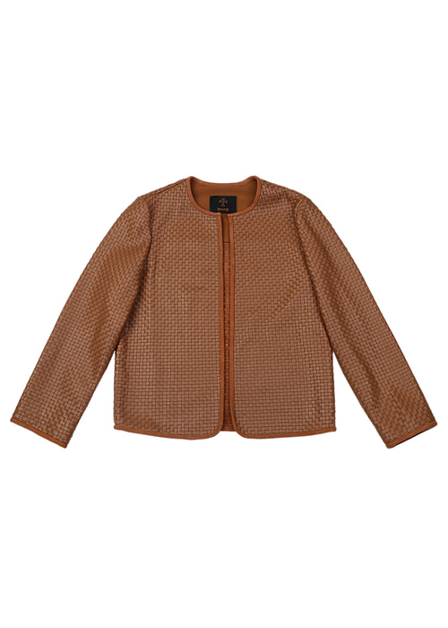 Weaving leather jacket	 [Brown]