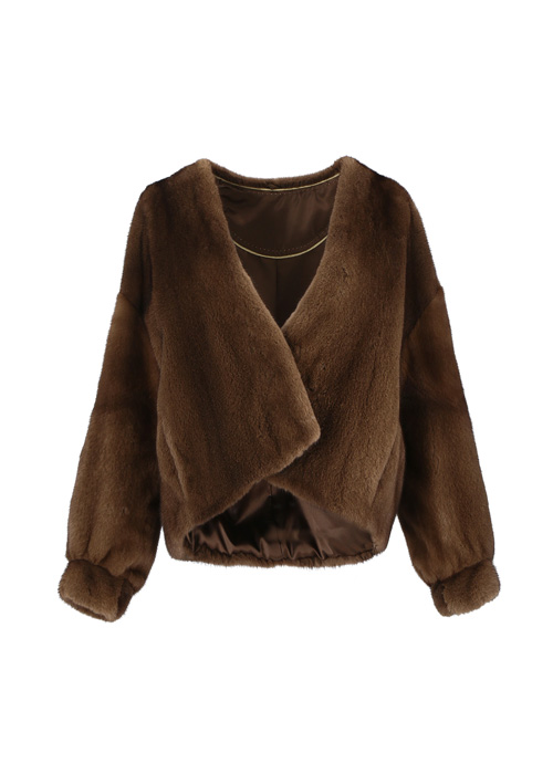 Mink puff sleeve V-neck jacket [Brown]