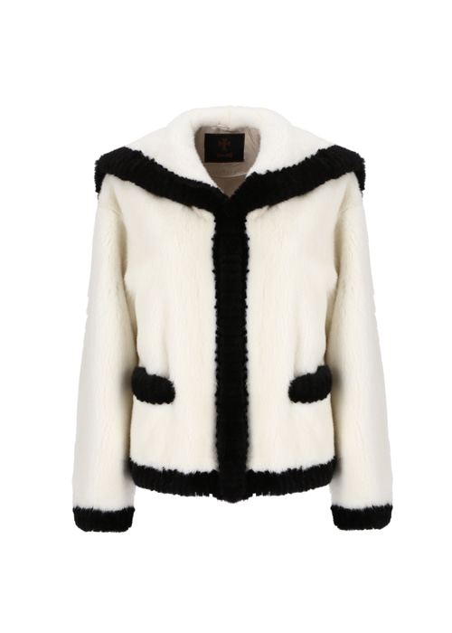 Sailor collar mink jacket [Black &amp; White]