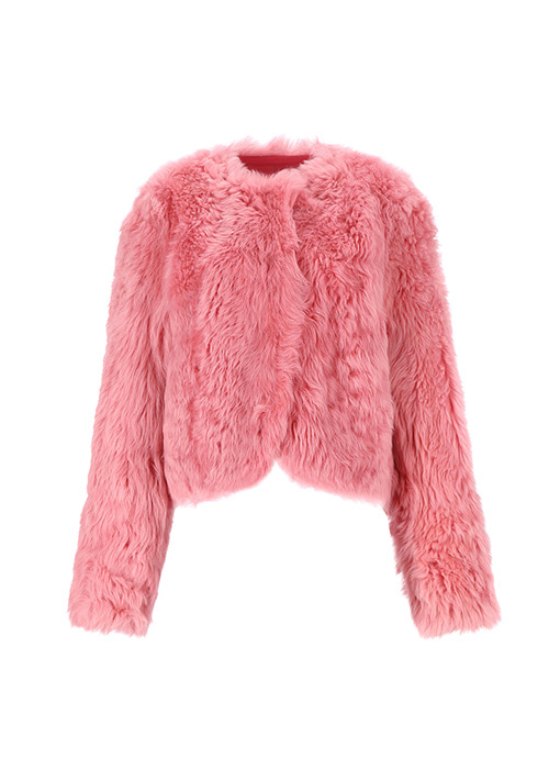 Round neck teddy jacket [Pink]