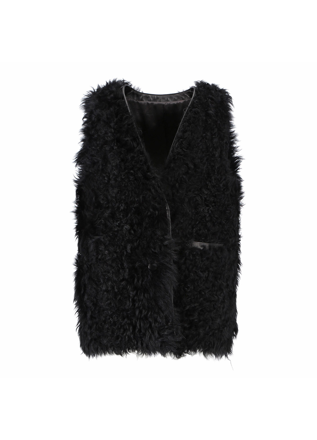 Black curly lamb vest [Black]