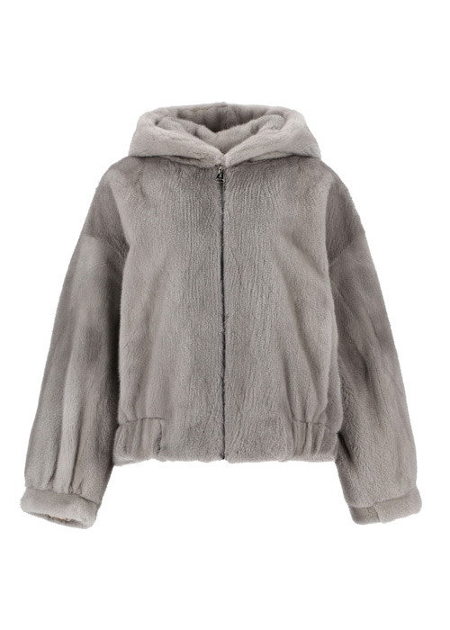 Mink hood bomber jacket [Grey]