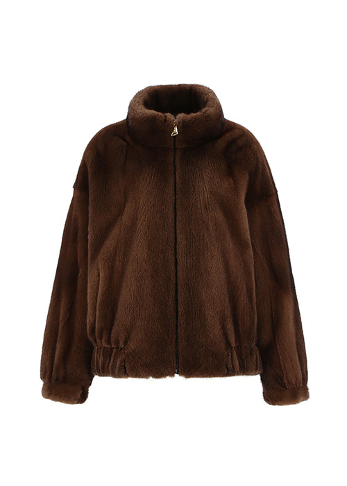Zip-up mink coat [Brown]
