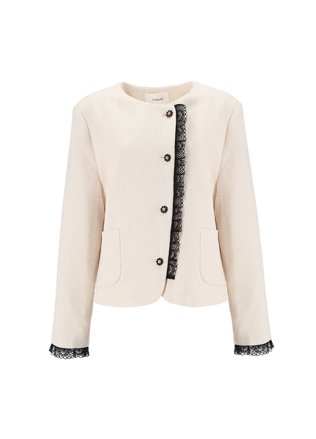 Lace trimming tweed jacket [Ivory] / Pre-order 3/29 - 3/31 [정상가 \258,000 / 이벤트가 \180,000]