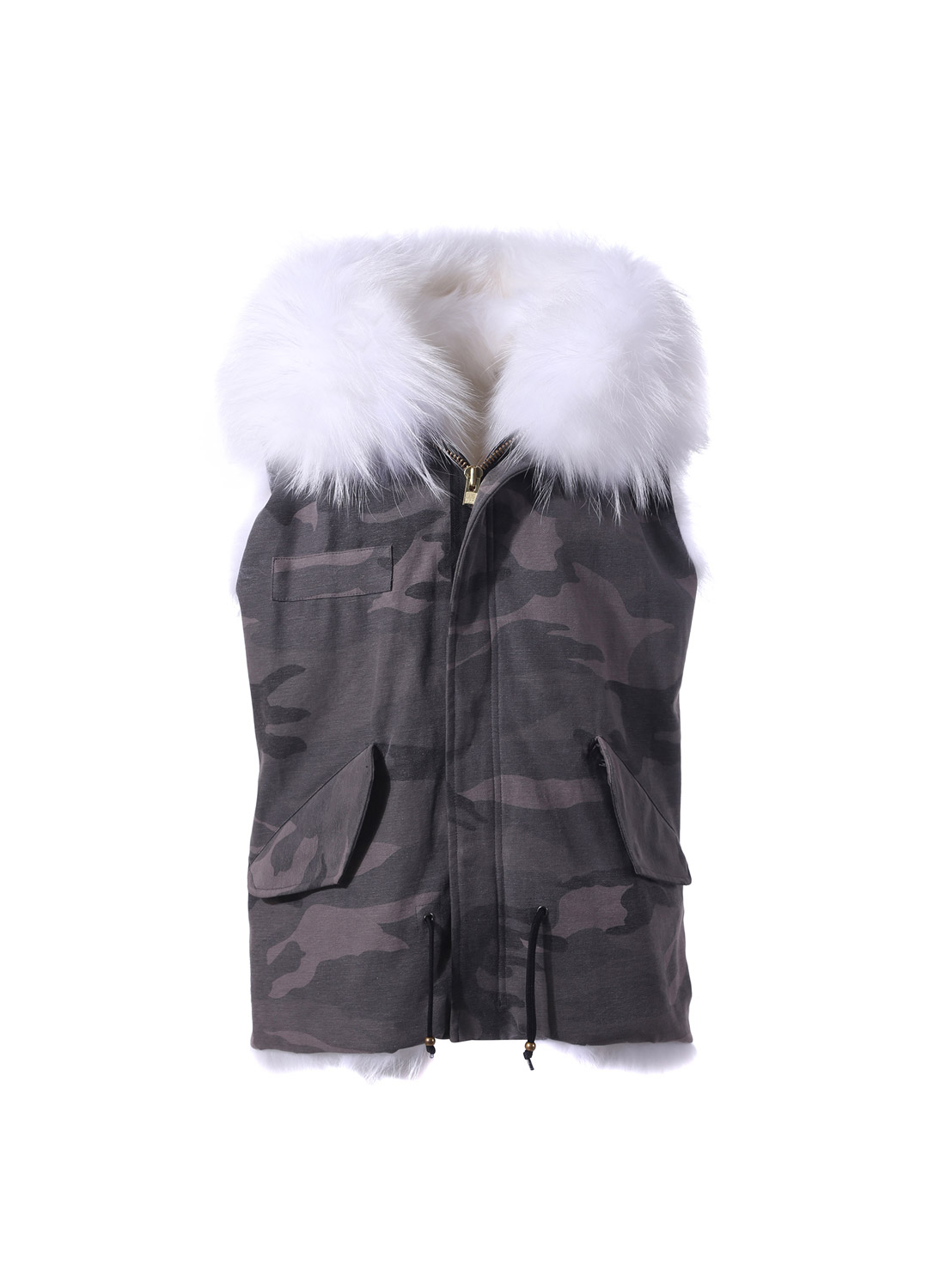 Fox vest parka [White &amp; Camouflage]