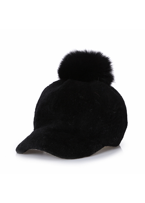 Lamb pompom hat [Black]
