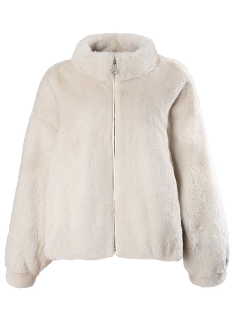 Zip-up mink coat [Pearl]