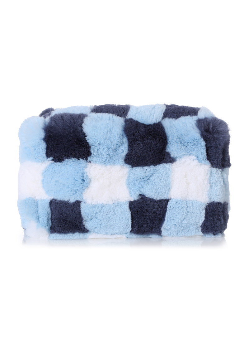 Mini fur bag - Check [Blue &amp; Baby blue]
