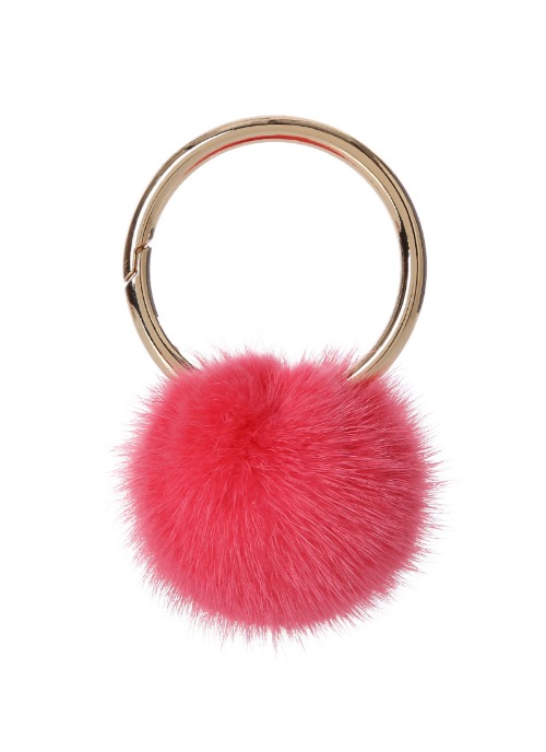 Mink pompom key ring [Coral pink]