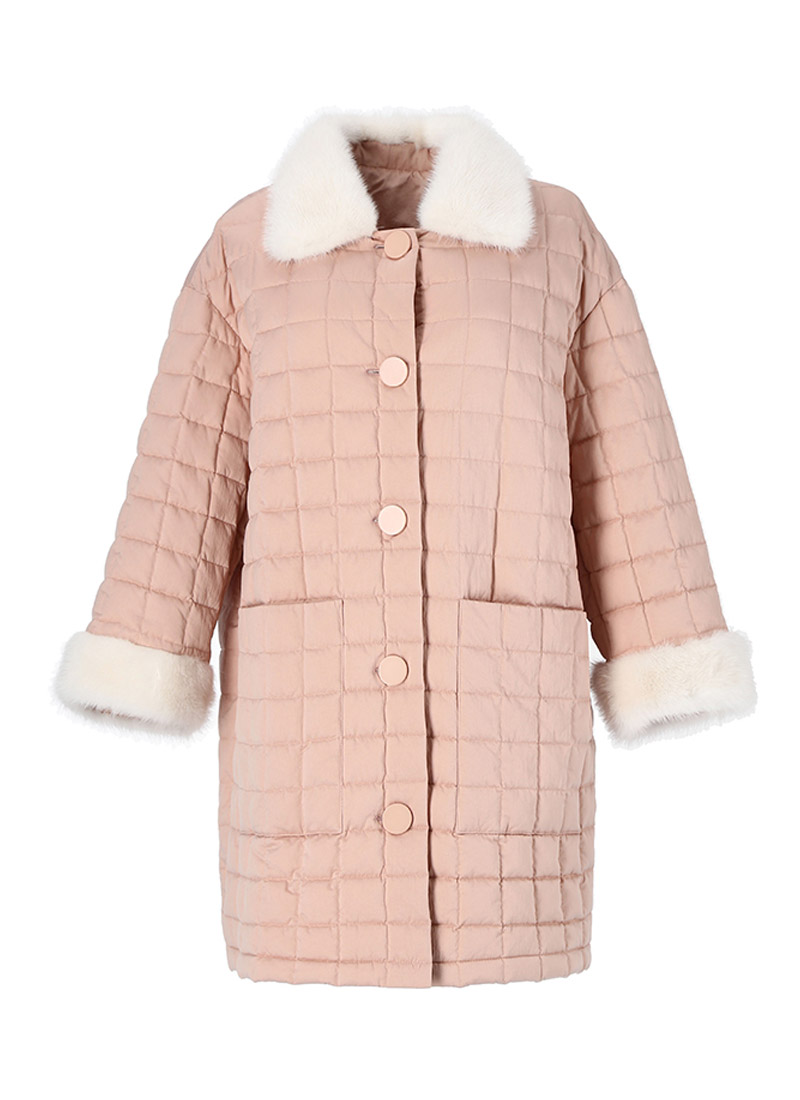 Mink square quilting parka [Baby pink]