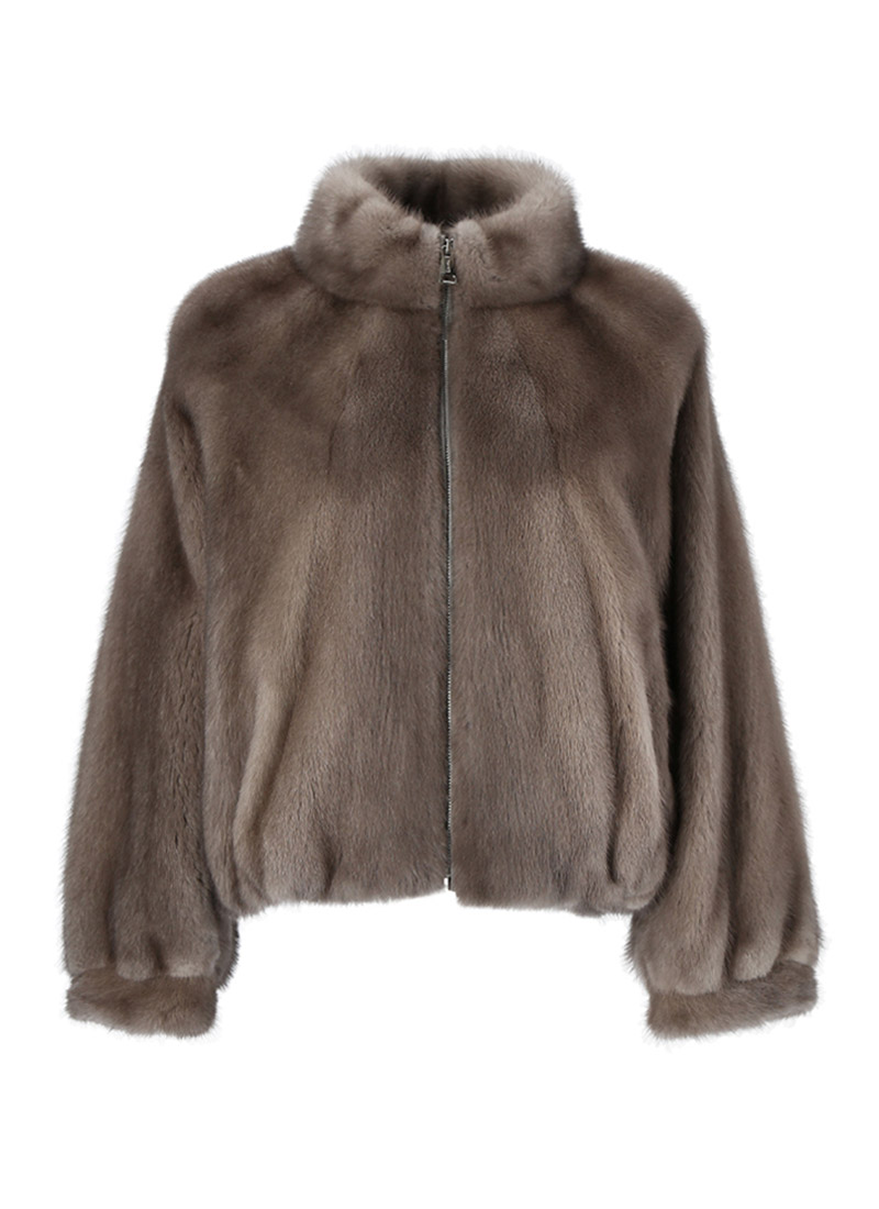 Zip-up mink coat [Grey]