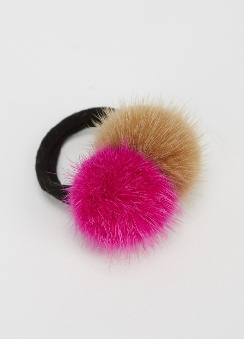 Cutie mink hairband [Hot pink &amp; Beige]