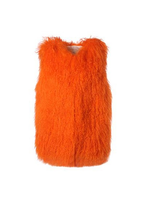Long hair lamb vest [Orange]