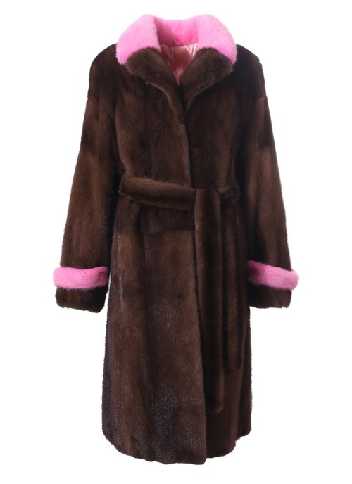 Mink double collar midi-long coat [Dark brown]