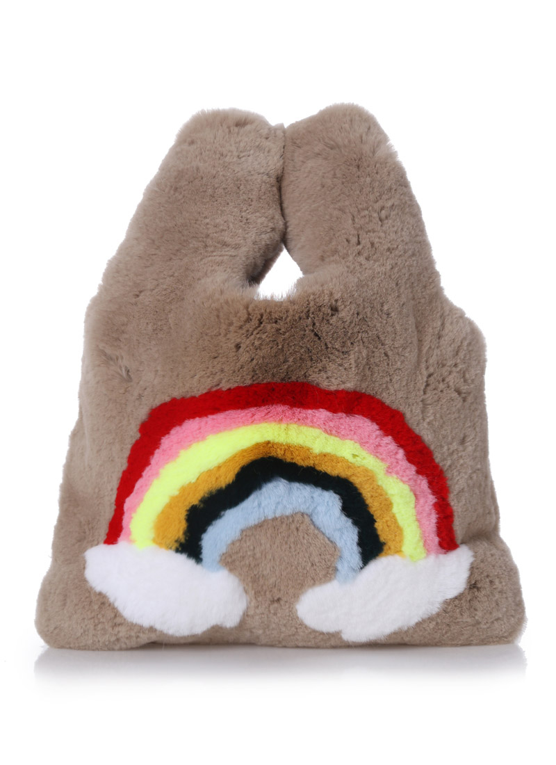 Rainbow mini fur tote bag