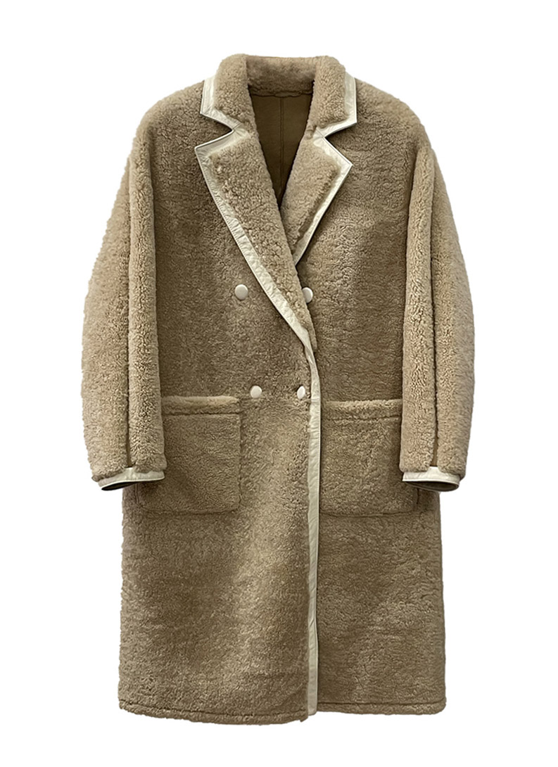 Double collar lamb coat [Beige]