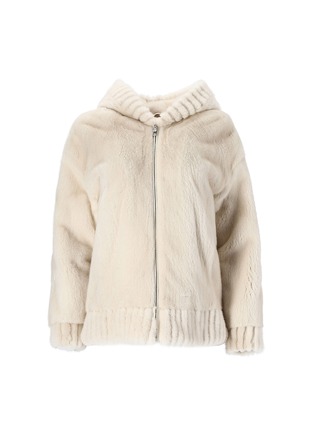 Hoody zip up mink coat [Pearl]