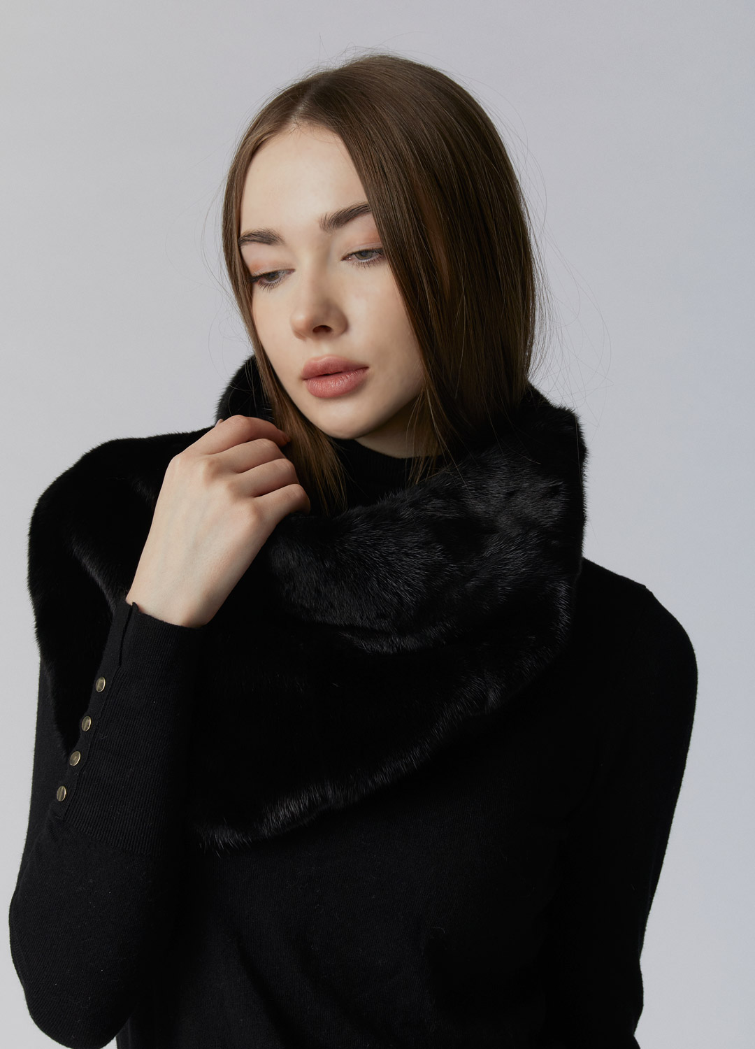 Mink cashmere shawl scarf [Black]