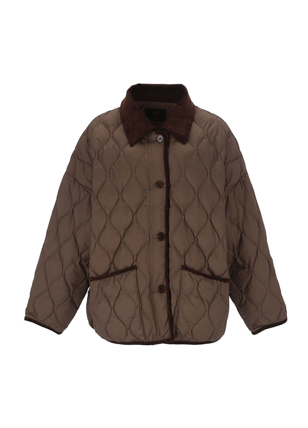 Corduroy collar quilted down [Khaki]