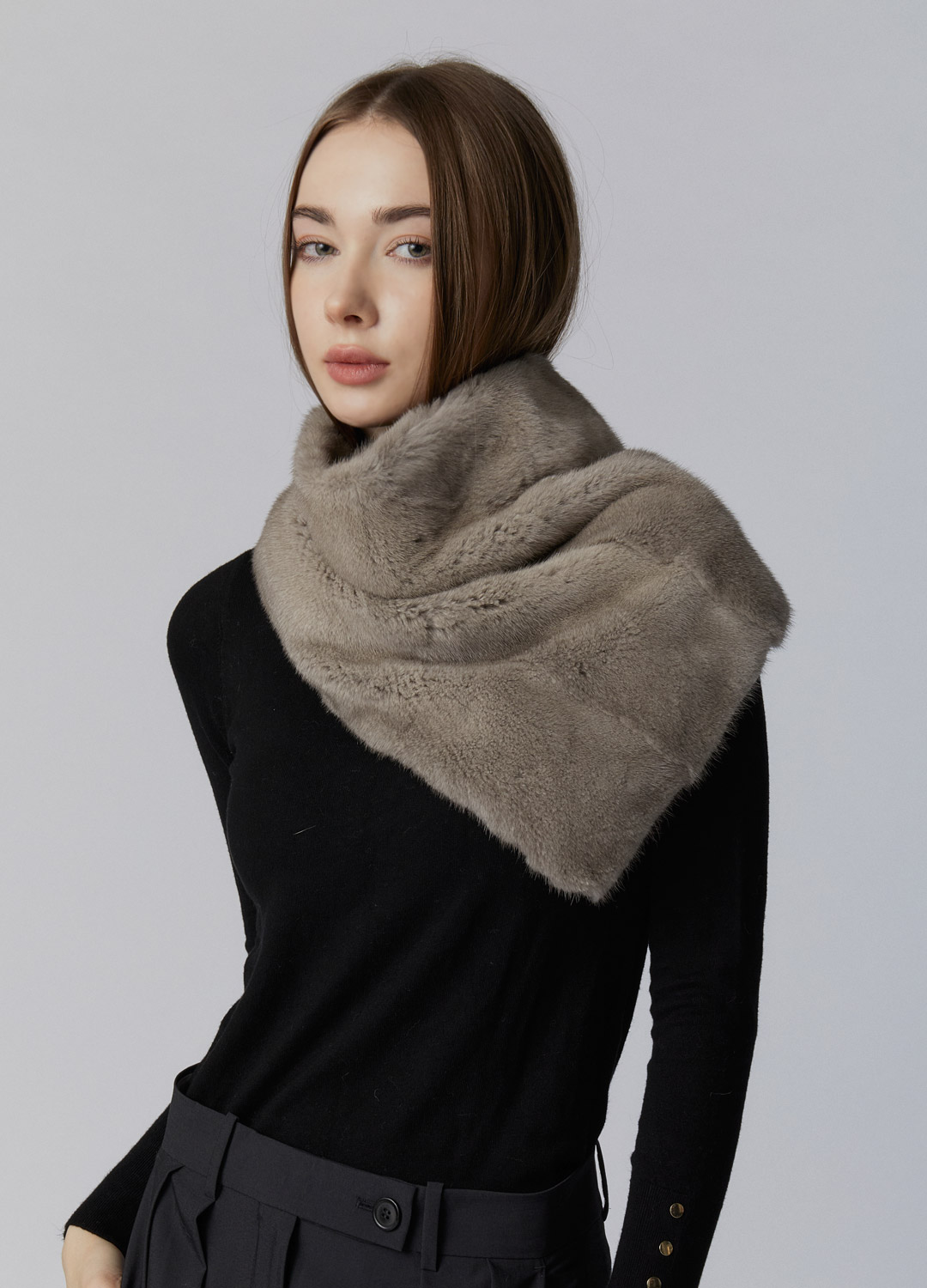 Mink cashmere shawl scarf [Grey]