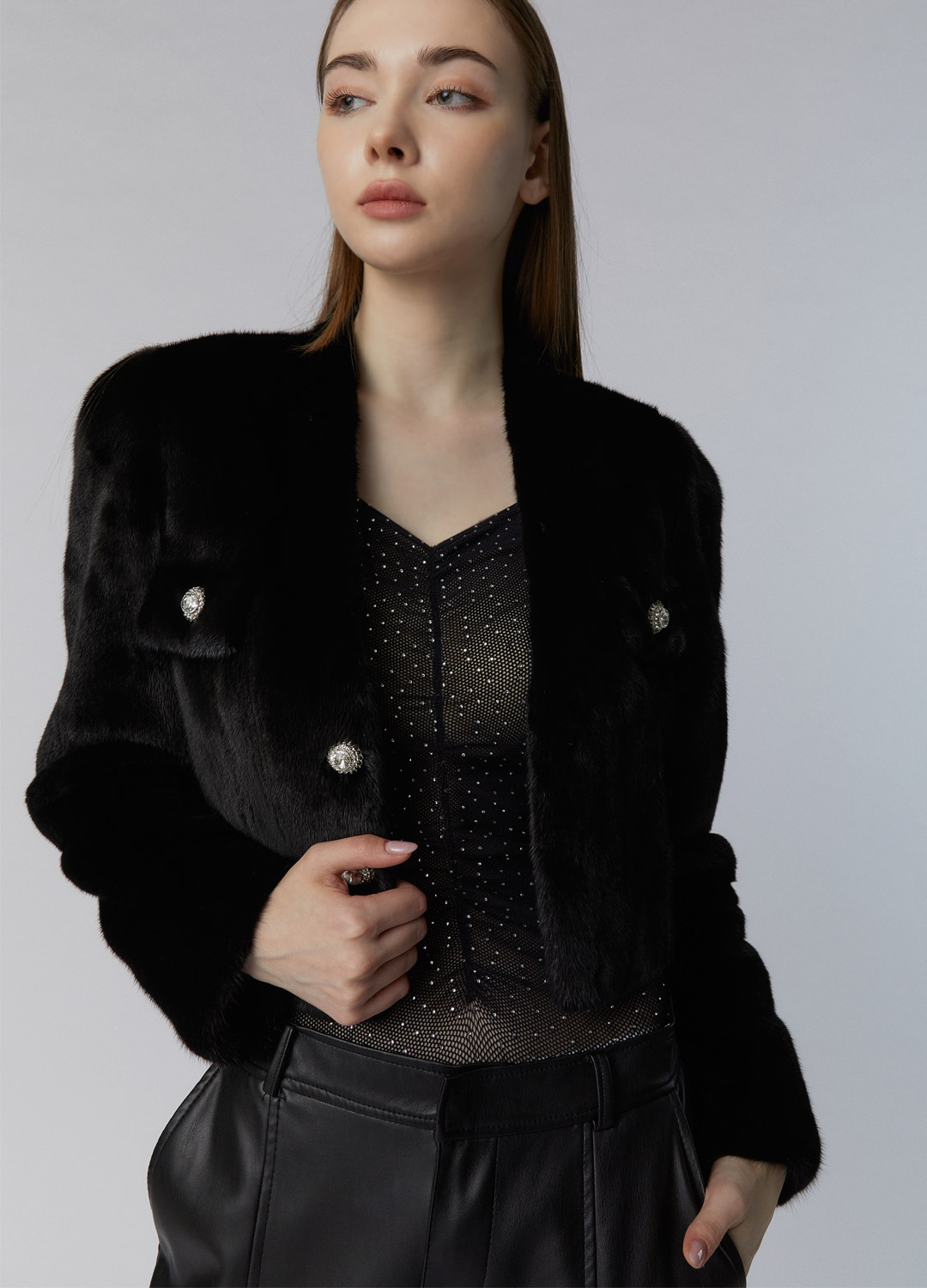 Crop mink jacket [Black]