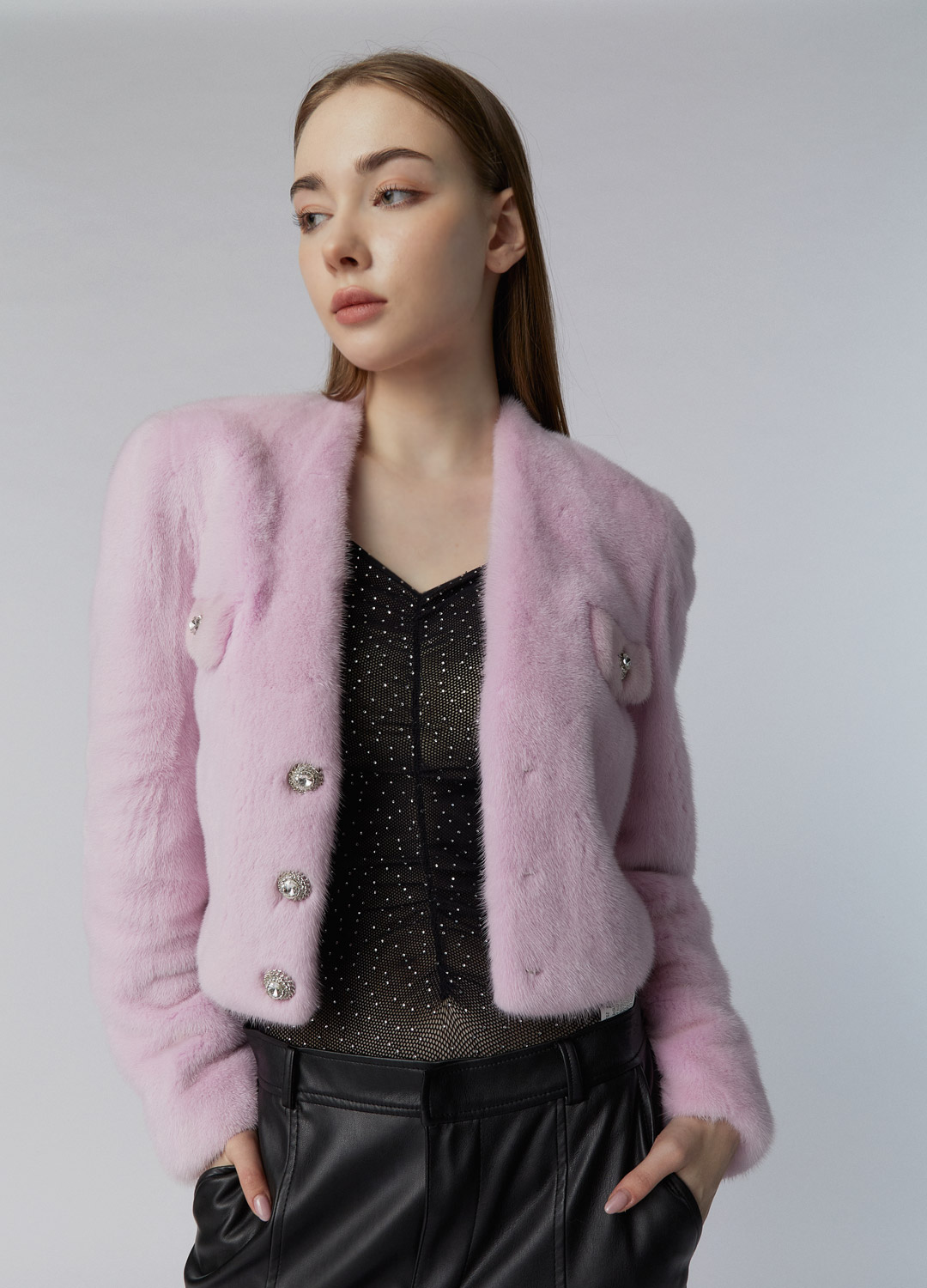 Crop mink jacket [Purple pink]
