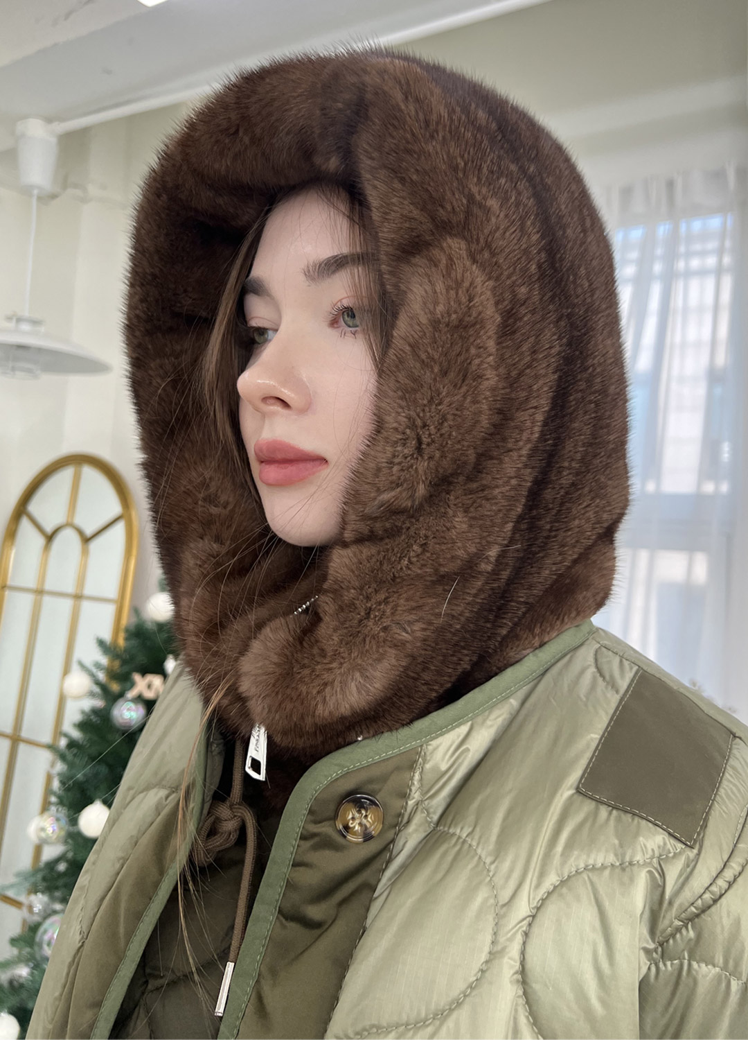 [IMZU X SSONY] Full mink hood quilted collar