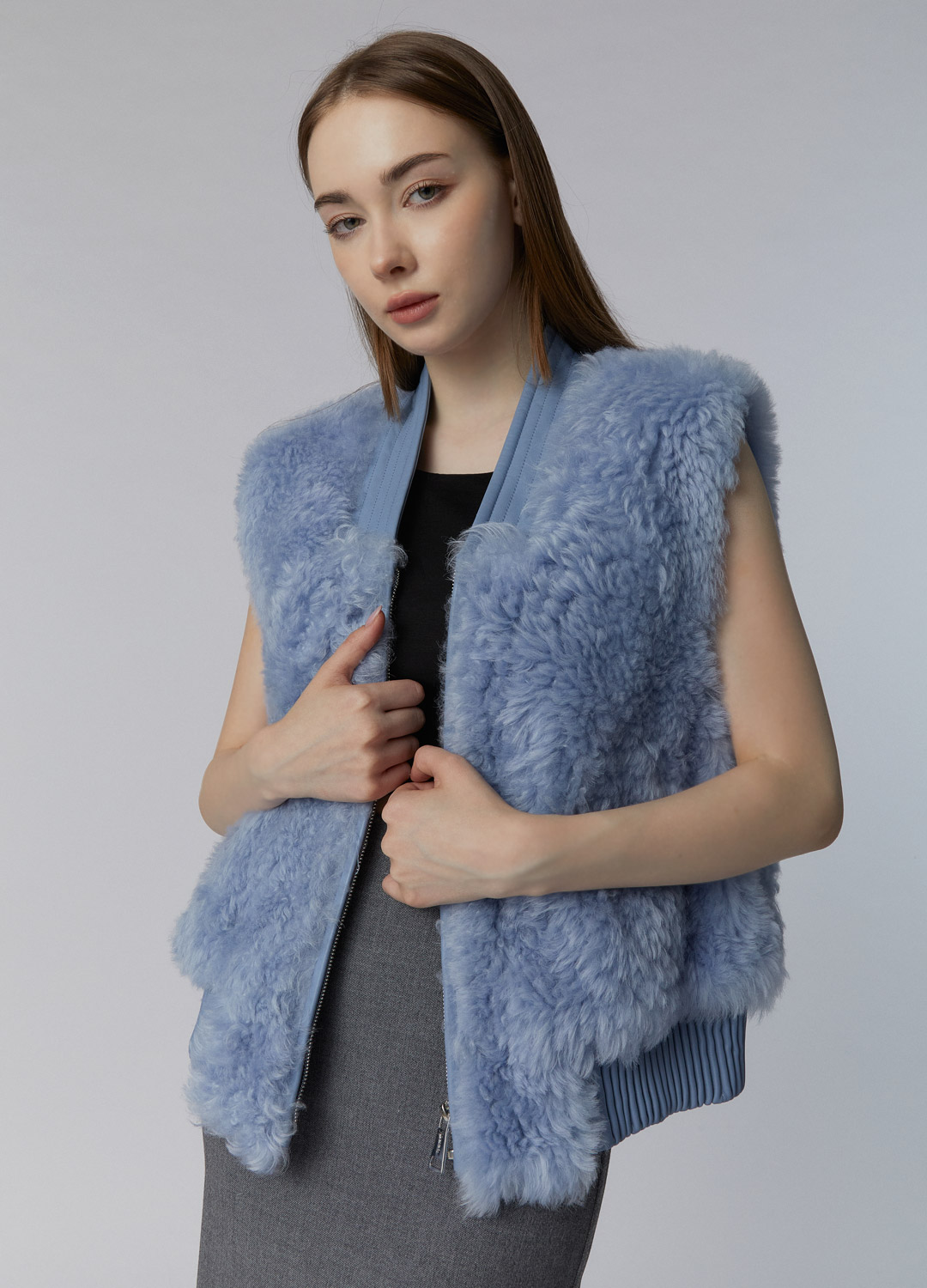 V lamb leather vest [Blue]