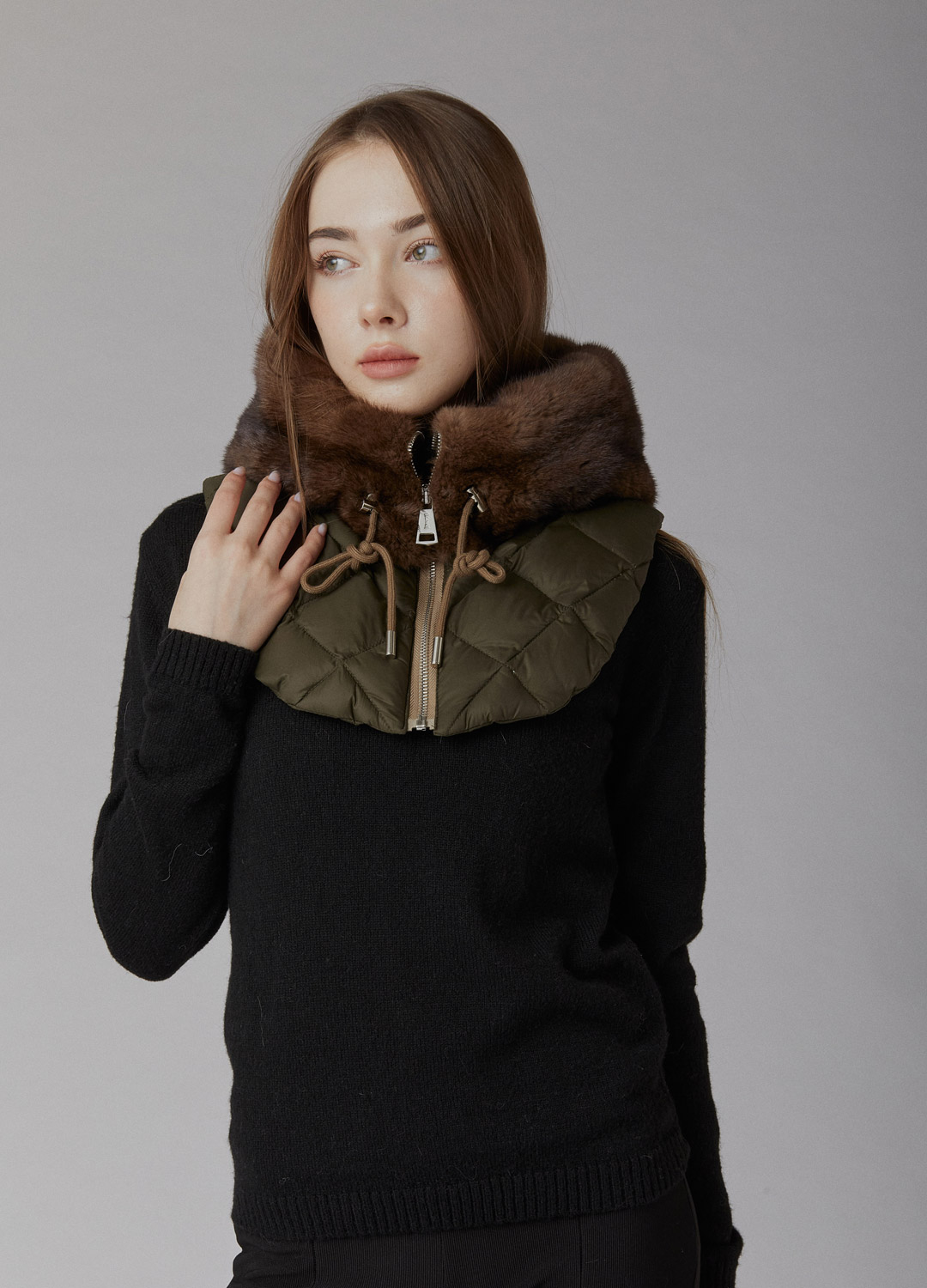 Full mink hood quilted collar